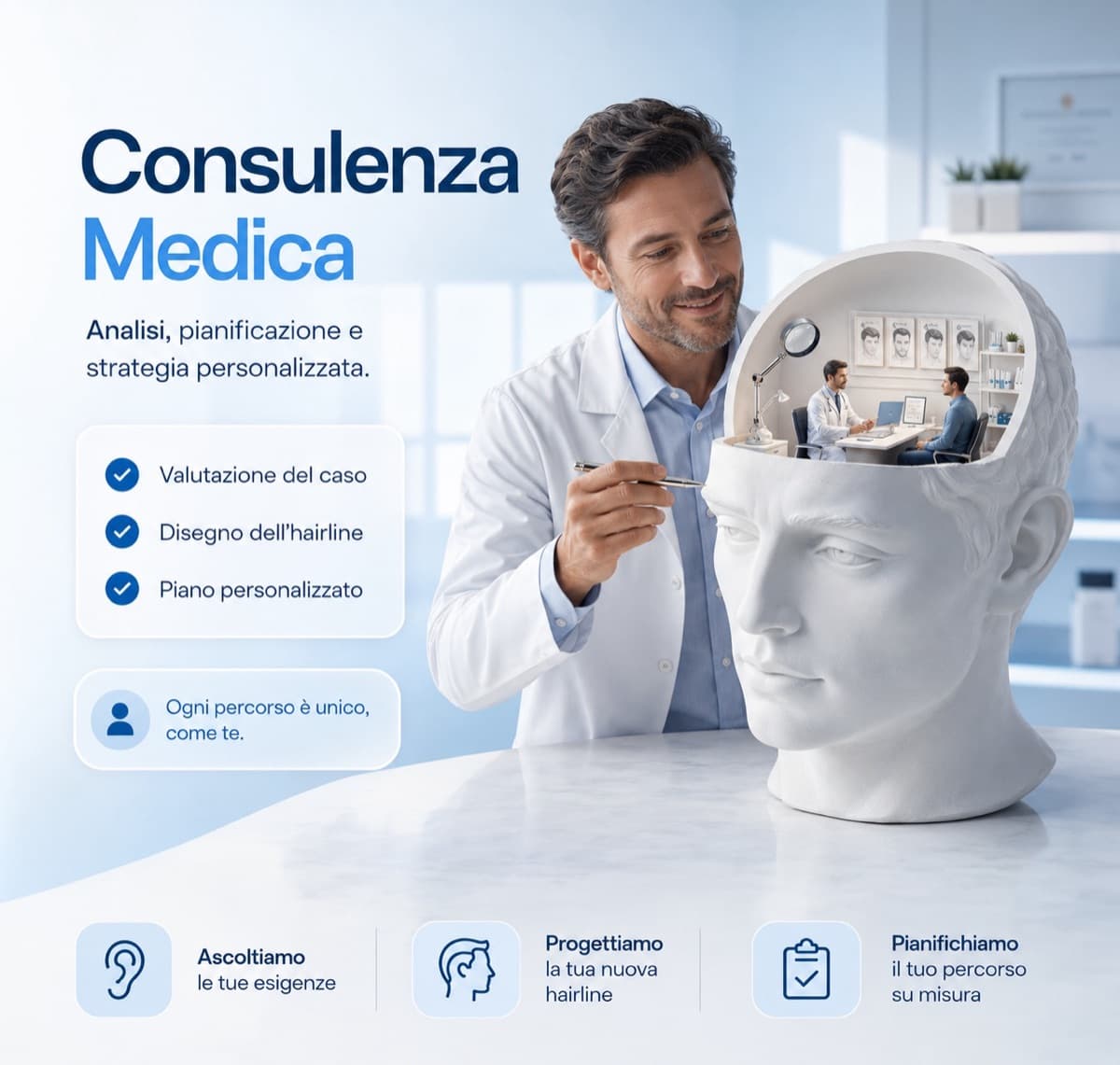 Medical consultation: scalp analysis, hairline design and personalized planning