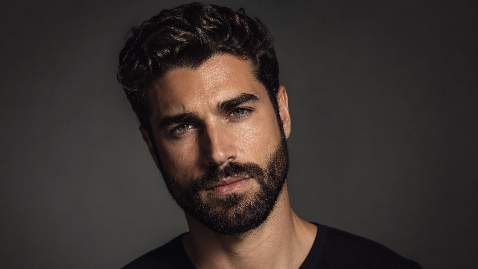 Primo piano di un uomo italiano con barba folta e capelli densi dopo trapianto combinato